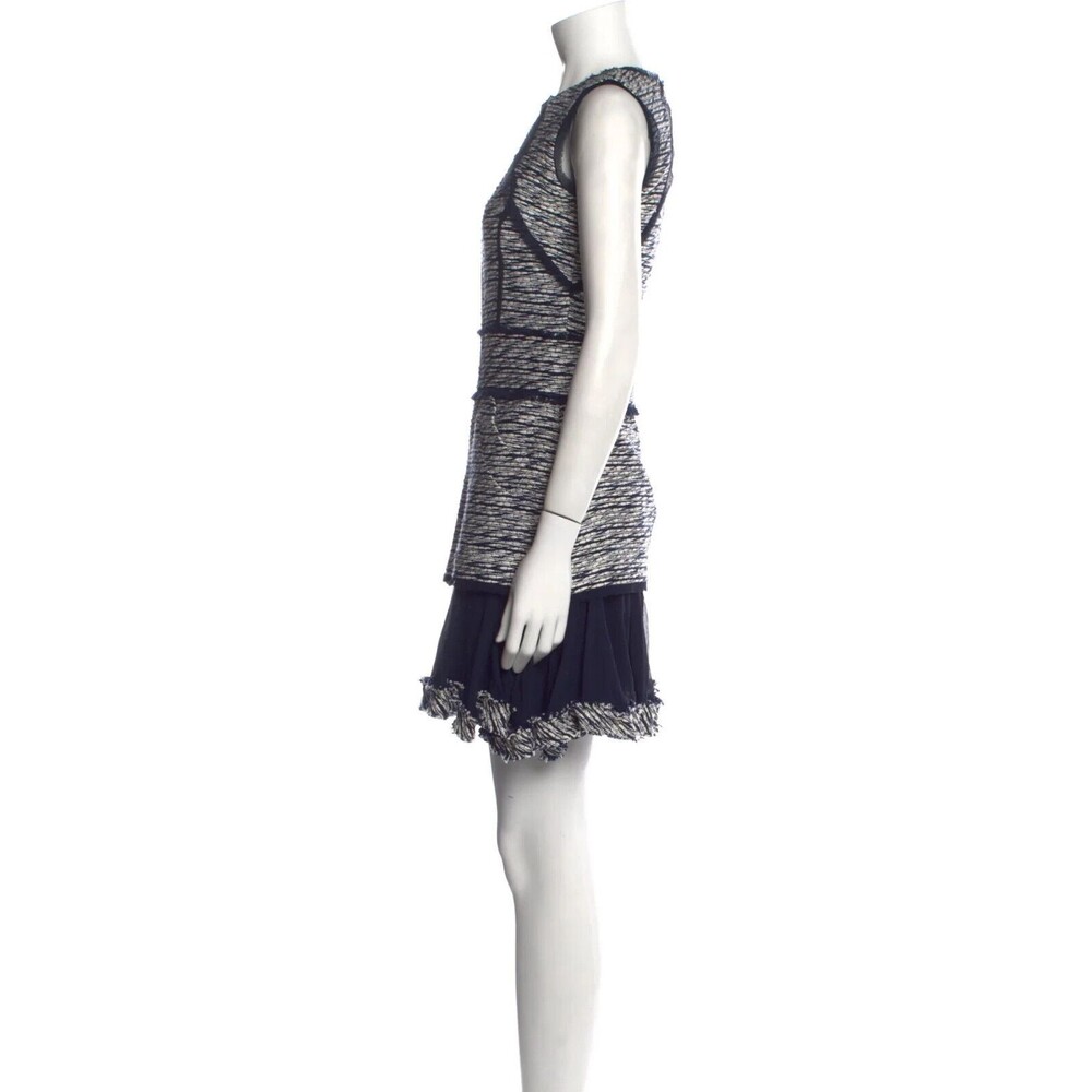 NWT. Oscar de la Renta silk-chiffon trimmed tweed dress Sz 0 blue - Picture 6 of 7